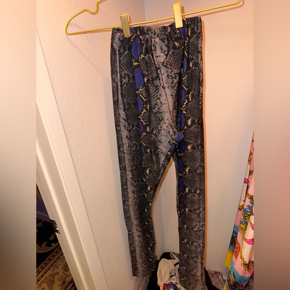 Versace Black and Blue Snake Print Leggings